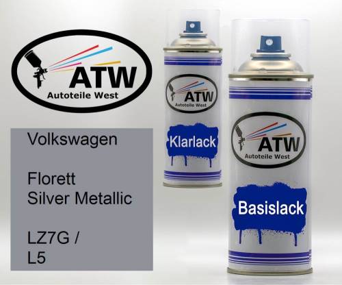 Volkswagen, Florett Silver Metallic, LZ7G / L5: 400ml Sprühdose + 400ml Klarlack - Set, von ATW Autoteile West.